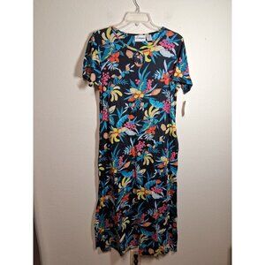 VTG NWT Loungees Dress Cotton Short Sleeve Tropical Print Pockets Casual Small